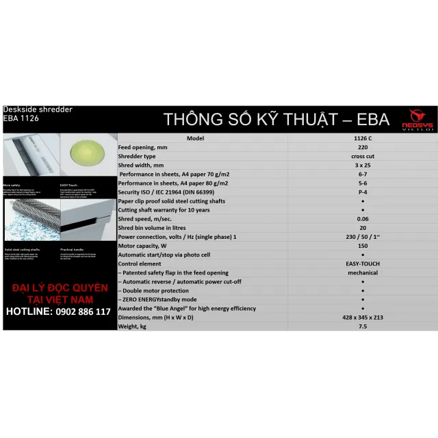 MÁY HỦY GIẤY ĐỂ BÀN EBA 1126